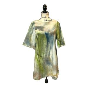 COS green/blue watercolor oversize A-line shirt dress, size 2, pockets!